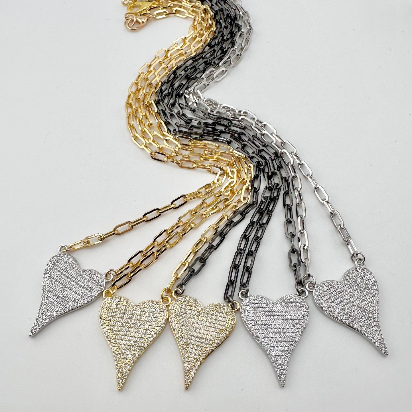 Aimee Paperclip Cubic Zirconia Heart Necklace : Gold/Silver / 16"