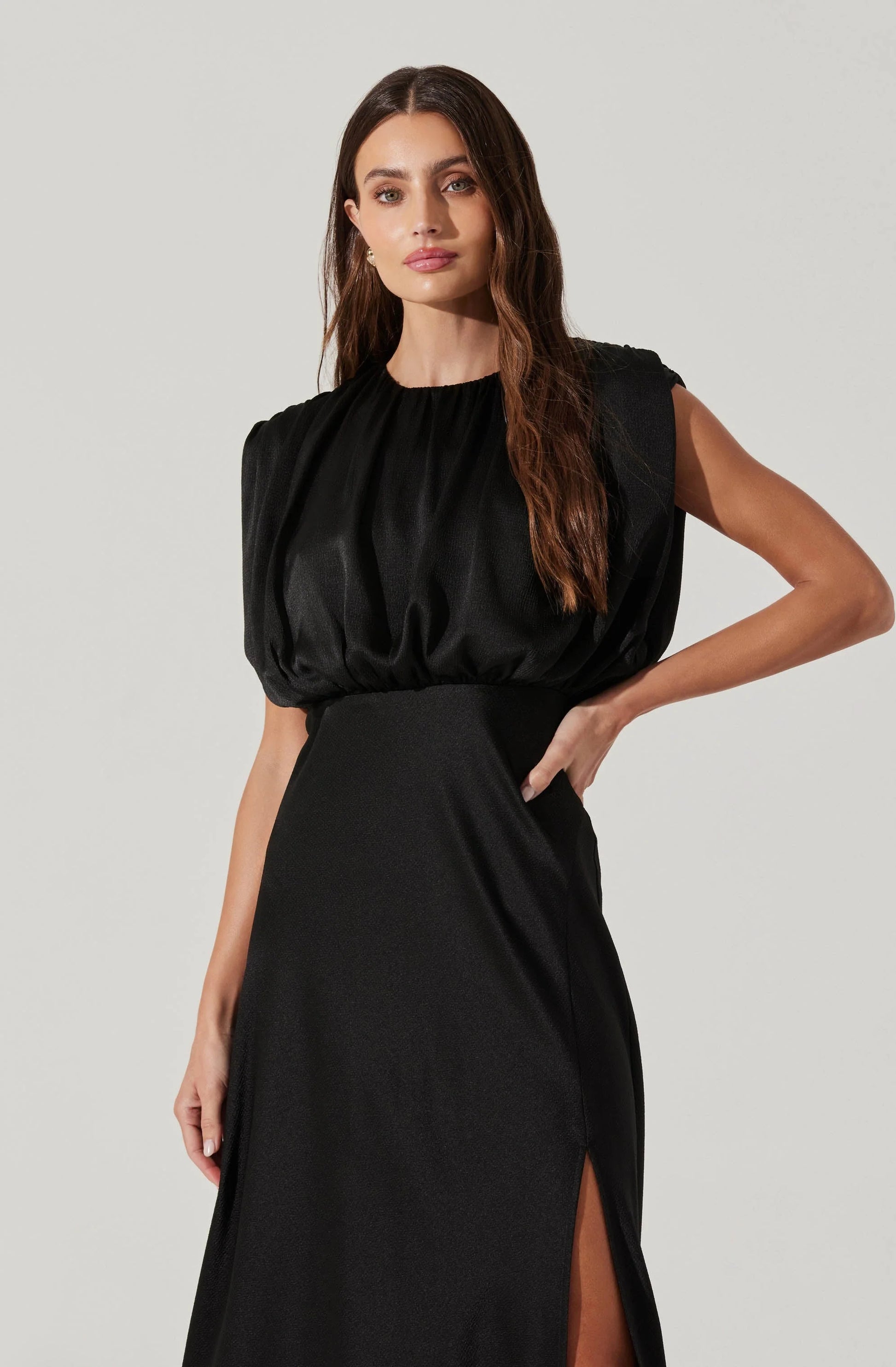 Blouson Satin Midi Dress ADR102341-003 - ASTR Alice Becker Inc Blouson Satin Midi Dress ADR102341-003 - ASTR Alice Becker Inc