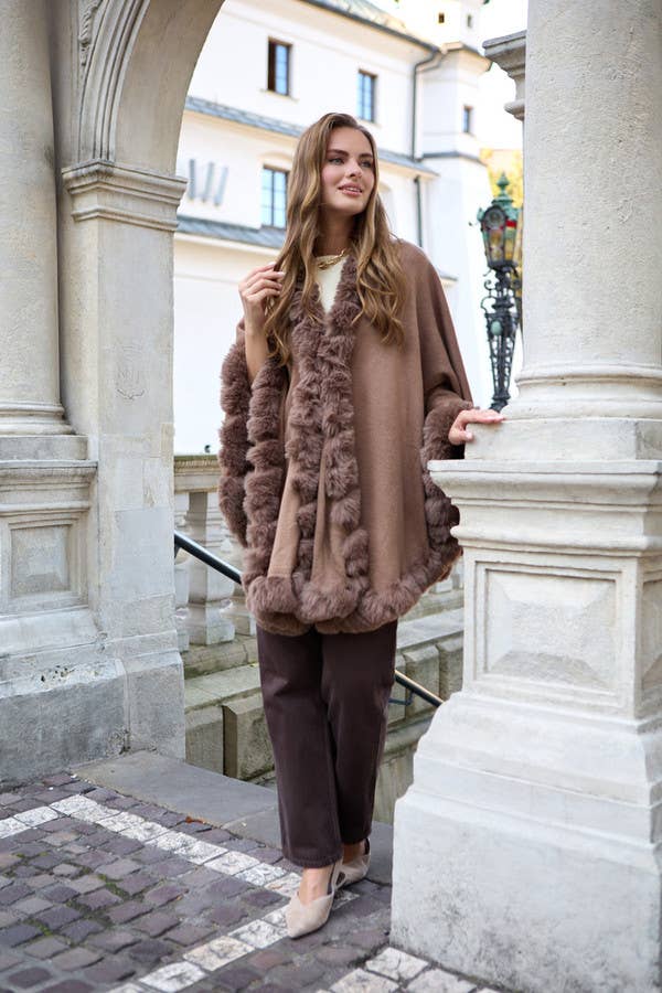 Faux Fur Cape Kimono: Ivory