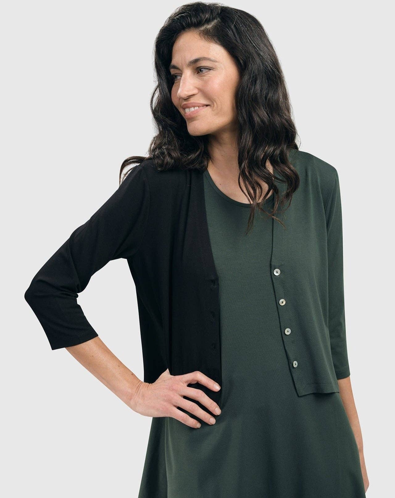 Essential 2-tone Crop Cardigan, Green: Green / 4 (US 12-14)