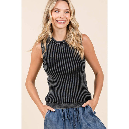Mineral Wash Sleeveless Rib Knit Sweater Tank Top S20770