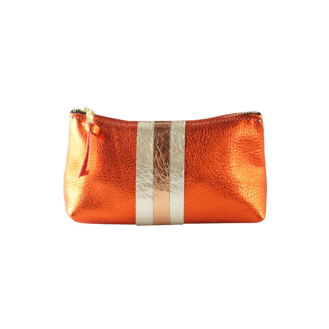 The Metallic Stripe Smaller Makeup Clutch: Bardot: Mango w/layered stripe: Platinum-Bronze