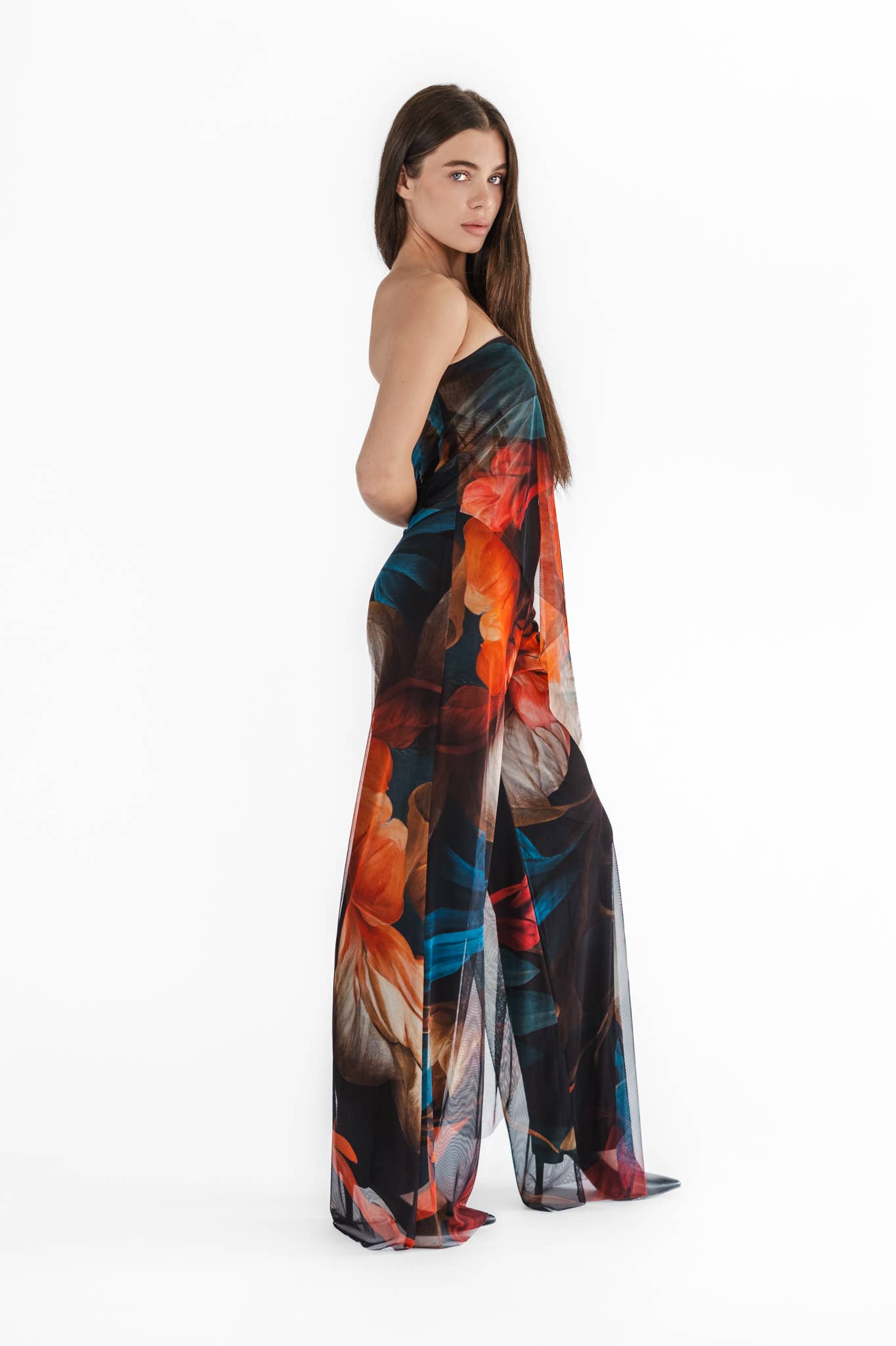 DELILA Strapless Printed Jumpsuit With Overlay - Elana Kattan