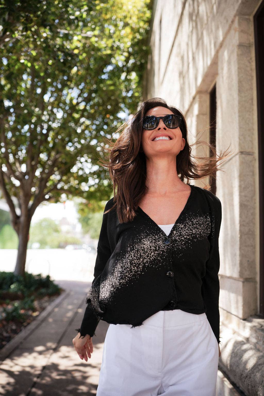 Pima Cotton Bleached Cardi - Black/White: Black/White