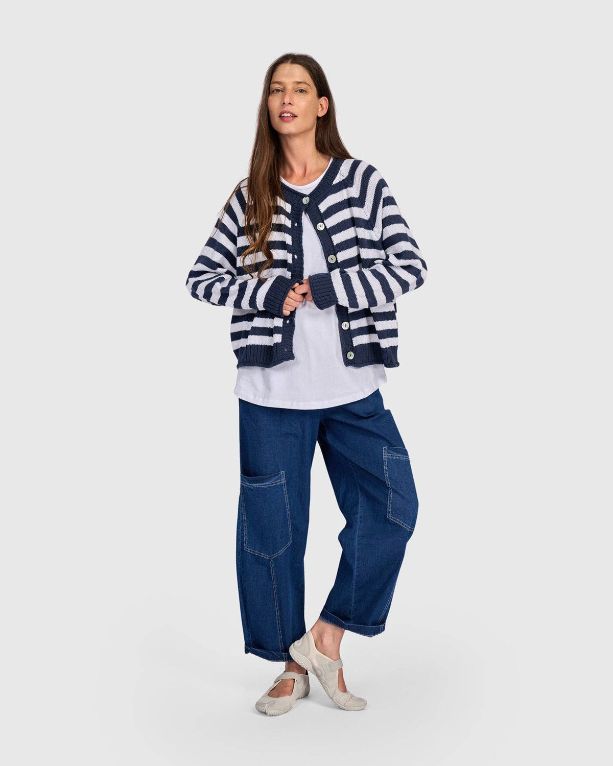Sunny Stripe Cardigan, Navy/White: NAVY / ONE SIZE