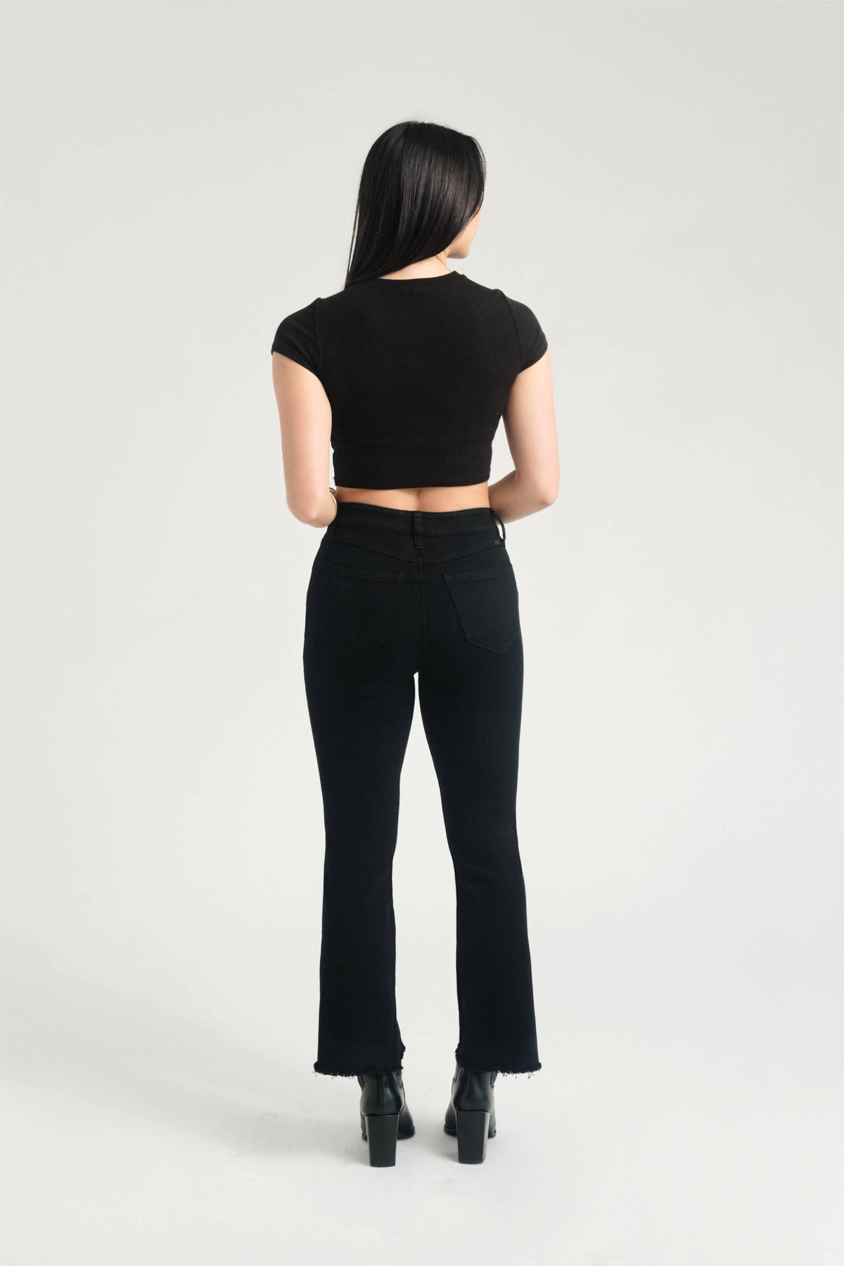 28" Sustainable Demi Boot Jean with Black Crystals: 6/28