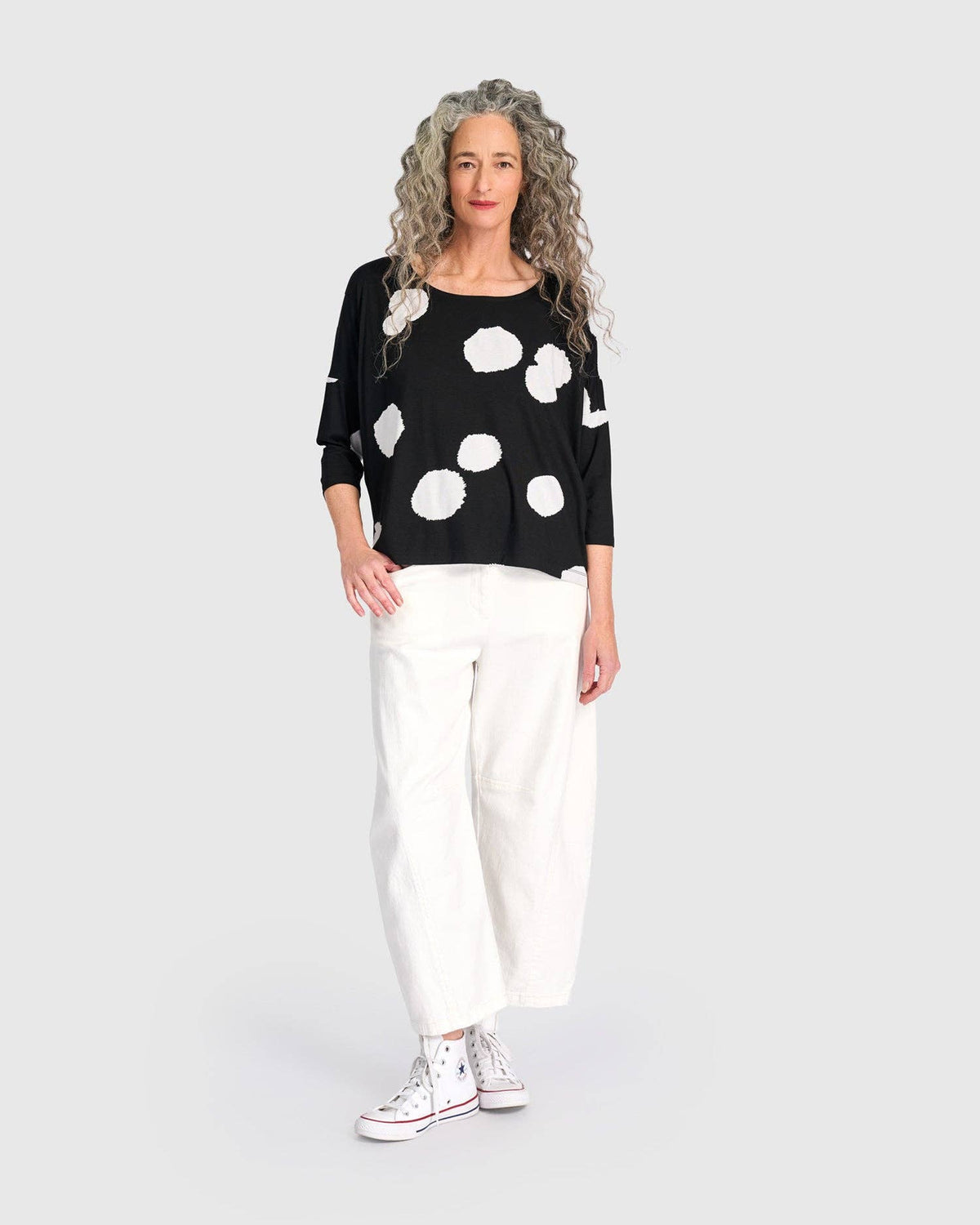 Full Moon Boxy Tee, Black/White: Circles / 3 (US 10-12)