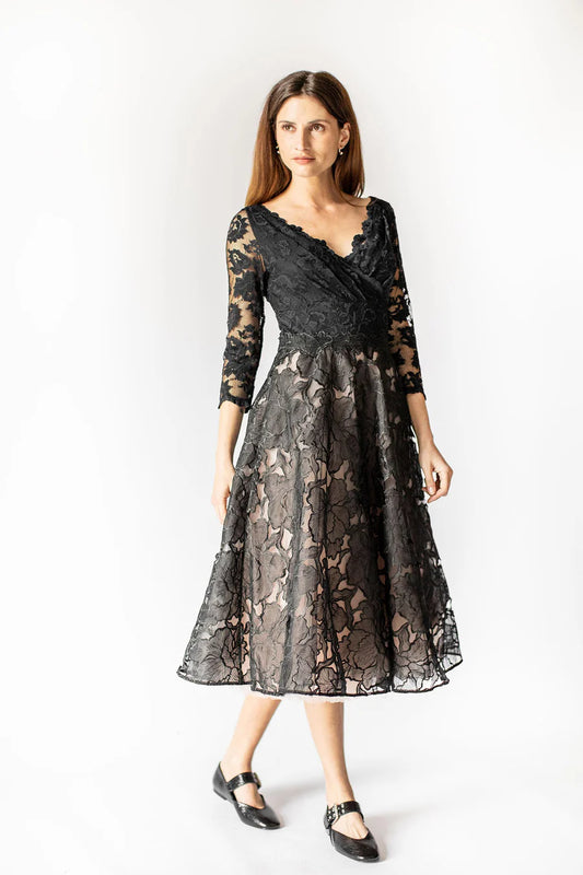 Midnight Bloom Elegance Midi Dress 5785 - Olvi’s