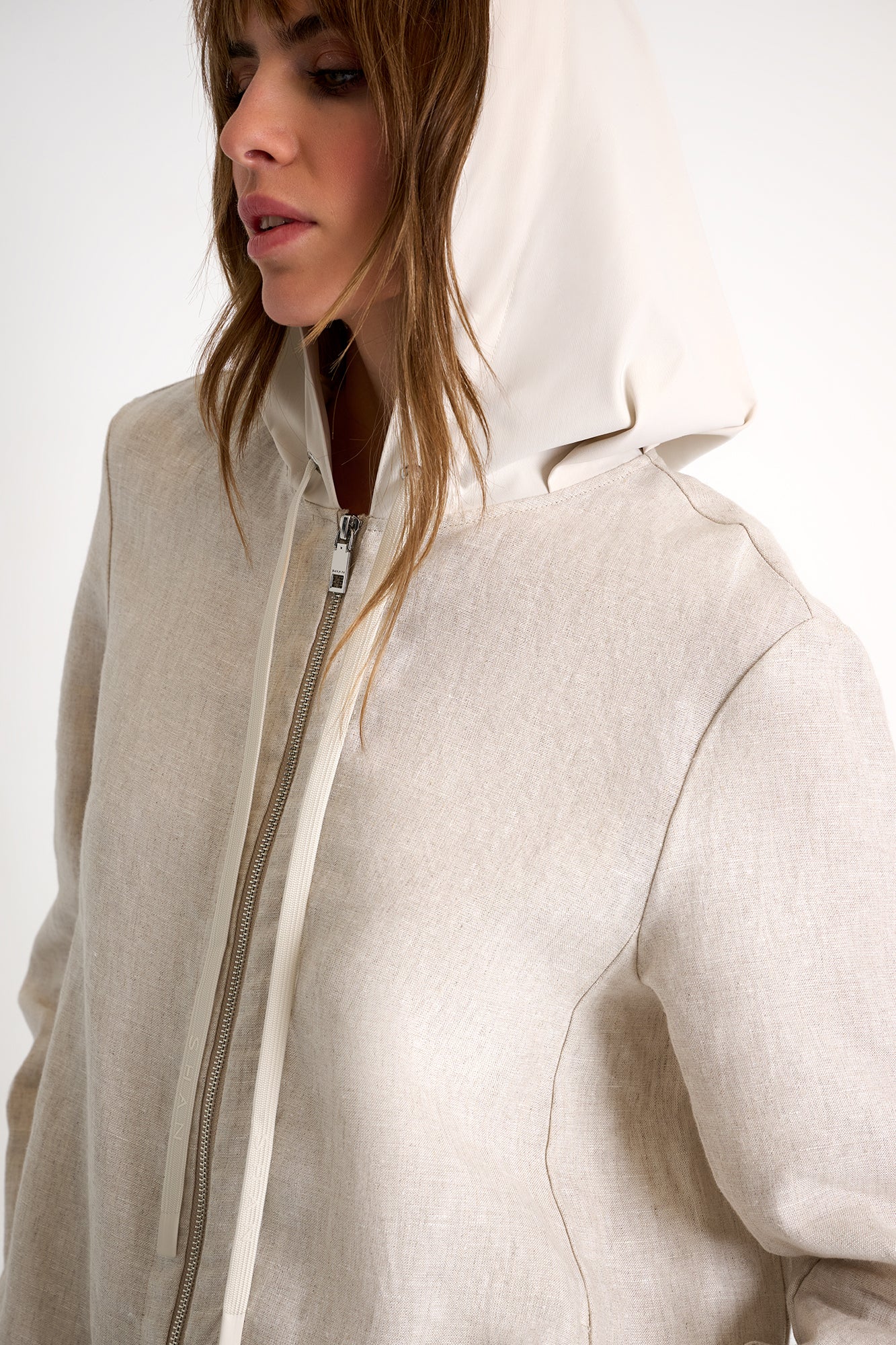 Linen & Lycra Blend Hooded Coat 52636-79 - SHAN