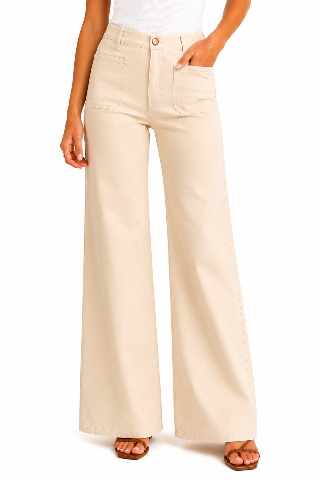 32" Luxe Wide Leg Jean w/ Patch Pockets in Ecru: 6/28