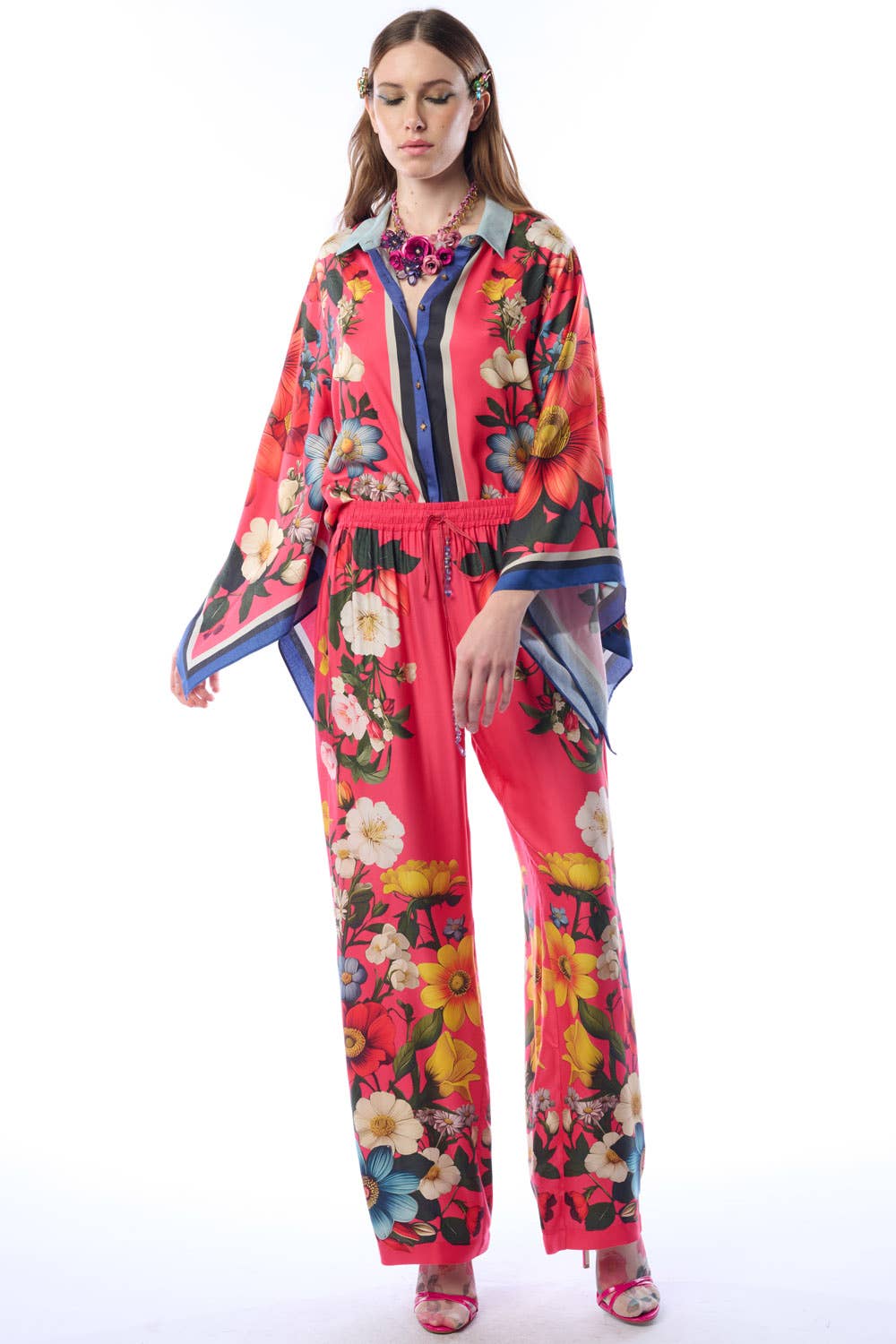 Floral Garden Shirt | Button-Down Blouse | Long Sleeves Top: Rose Floral / M
