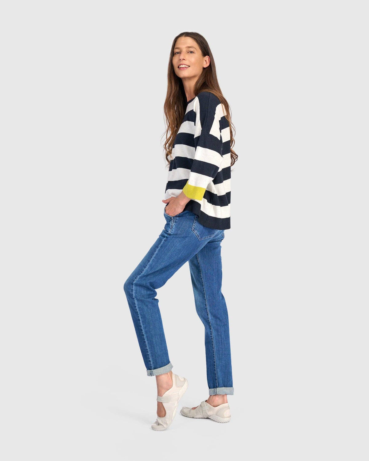 Jetty Striped Sweater, Lemon Trim: Lime / ONE SIZE