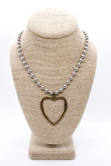 Brass Cutout Heart Convertible Silver Chain Necklace: Double 8mm