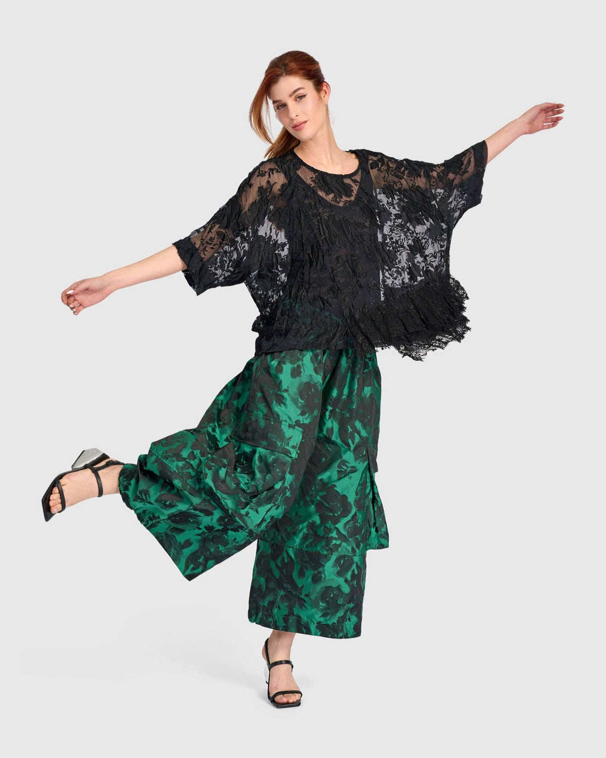 Jacquard Wide Cargo Pants, Emerald: Emerald / 2 (US 8-10)