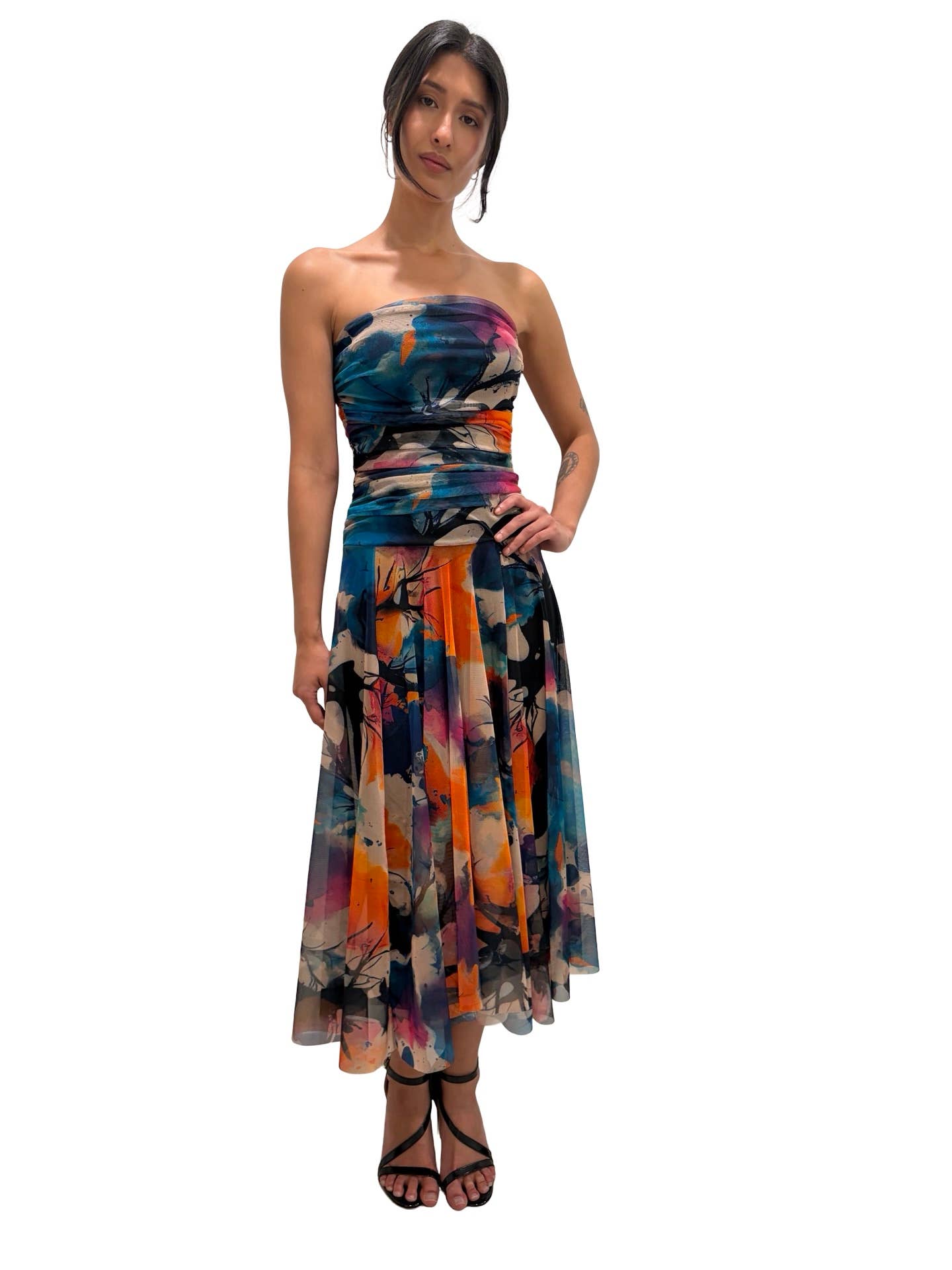 CANDY Strapless Ruched Bodice Circle Skirt Dress  : L