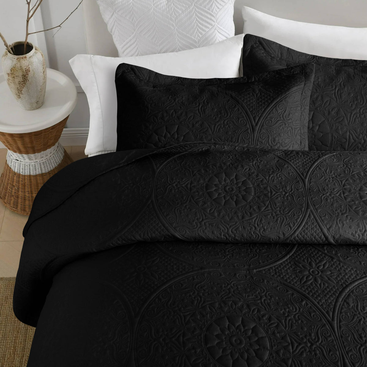 3 Piece Reversible Quilted Bedspread Coverlet Comforter Set: King / Emerald Green