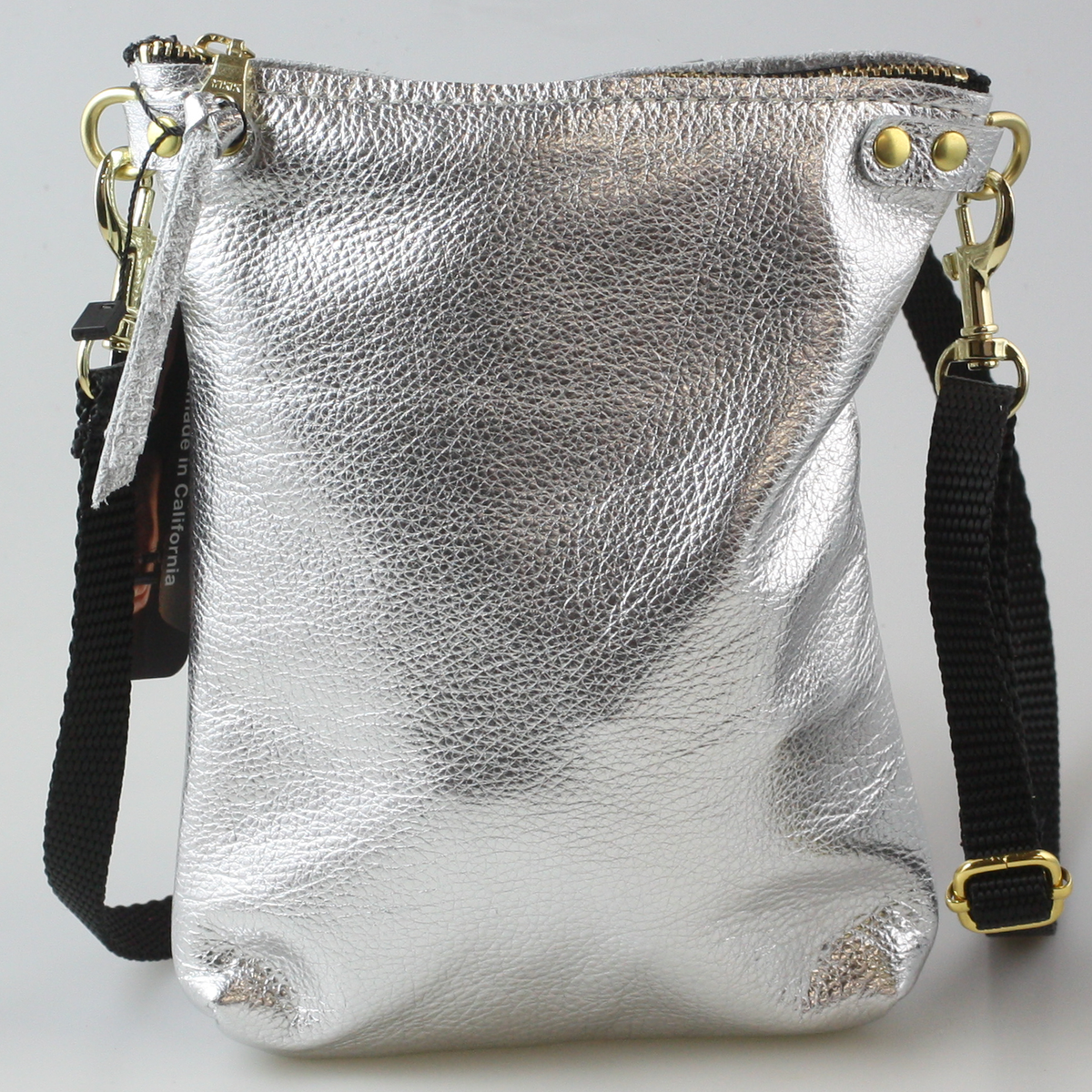 The Lisa Cellphone Crossbody Pouch : Gunmetal / Matching Metallic Leather Crossbody Strap