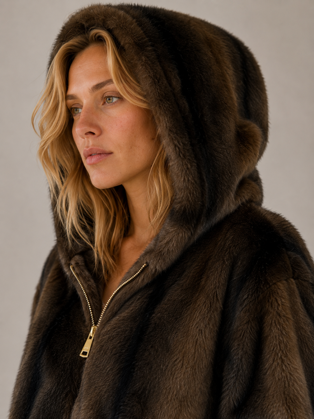 Oyster Bay Jacket — Hooded Faux Fur Zip Jacket: Espresso Leopard / S/M