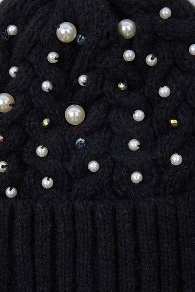 Pearl Cable Knit Beanie: Ivory