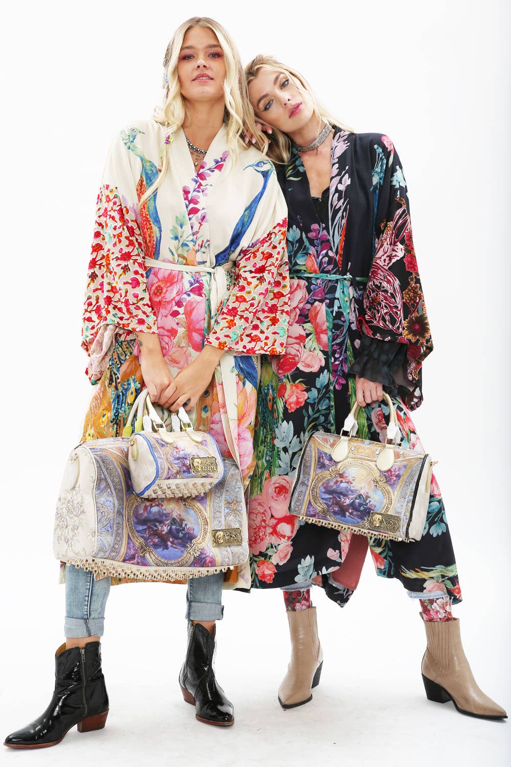 Sweet Fantasy Kimono | Peacock Floral Print | Women's Kimono: Night Peacock Print / One Size