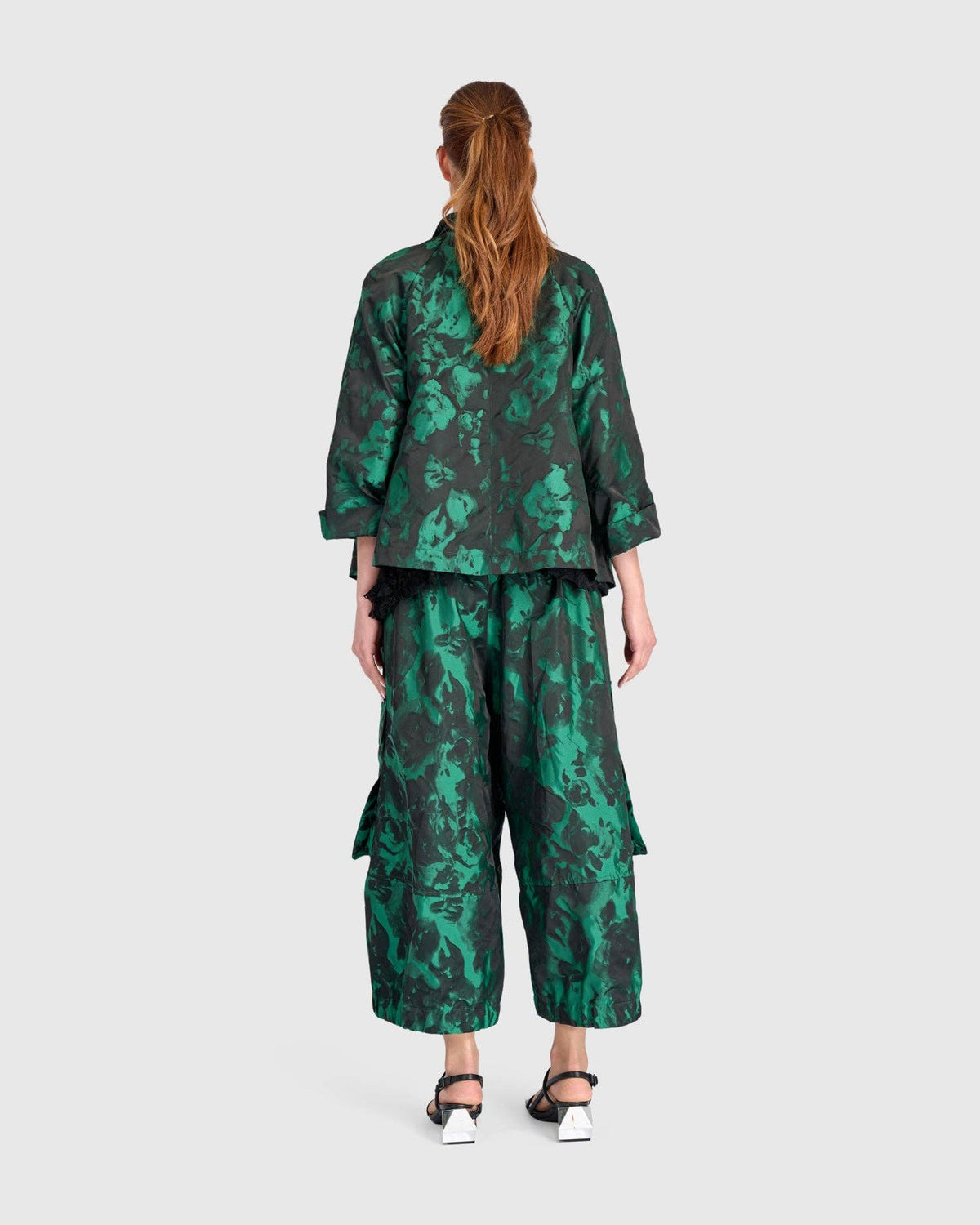Jacquard Wide Cargo Pants, Emerald: Emerald / 2 (US 8-10)