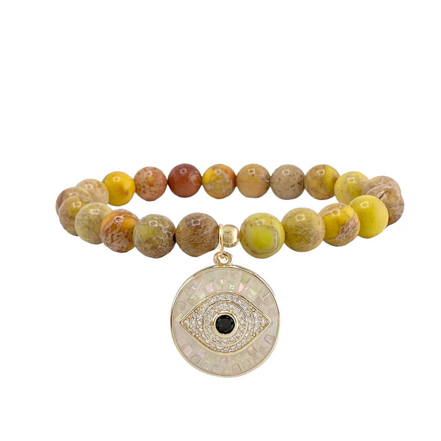 Lena Sea Sediment Jasper Evil Eye Bracelet: White