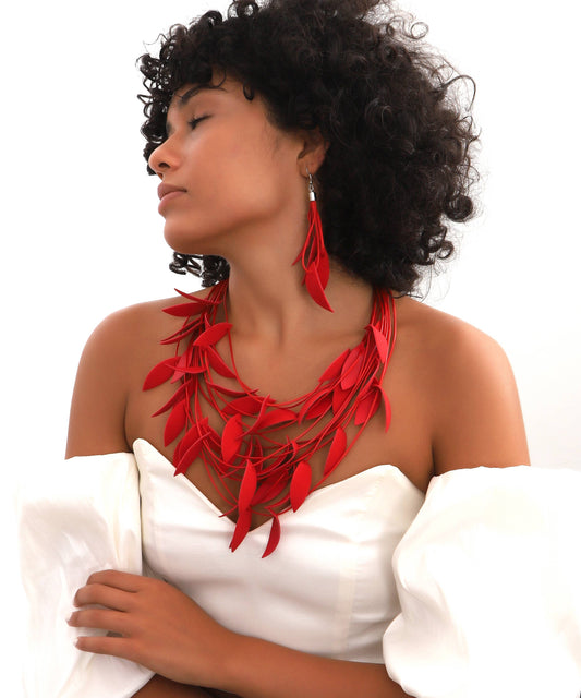 Handmade special design leather leaf jewelry set: Red