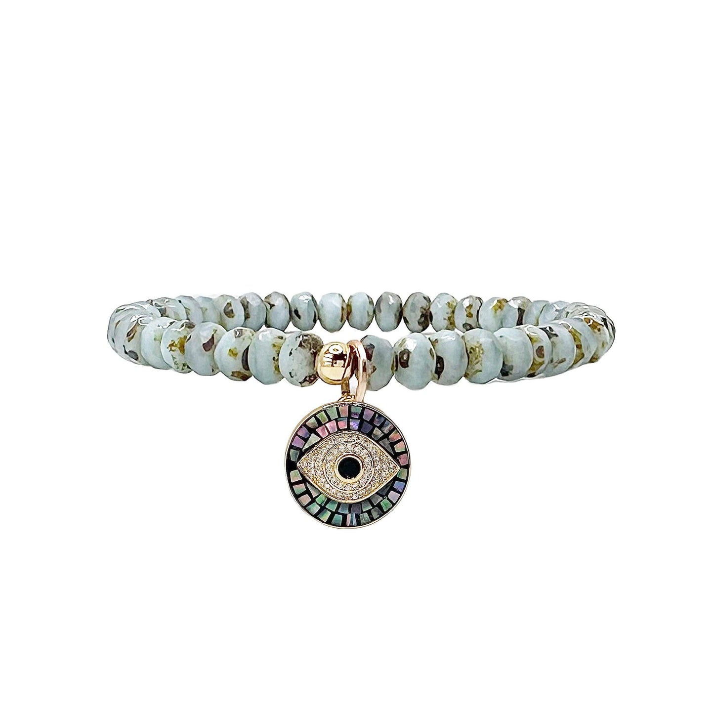 Harper Czech Crystal Mosaic Evil Eye Charm Bracelet: Translucent Green