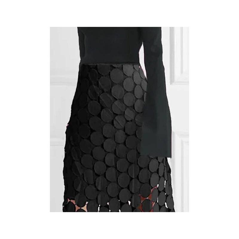Loose Hollow Polka-Dot Solid Color Skirts Bottoms: BLACK / L