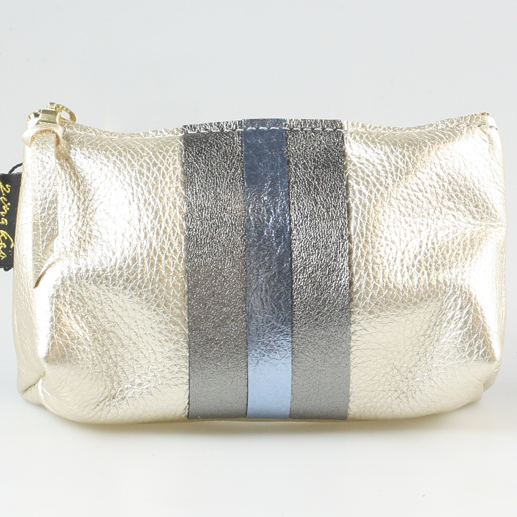 The Metallic Stripe Smaller Makeup Clutch: Bardot: Mango w/layered stripe: Platinum-Bronze