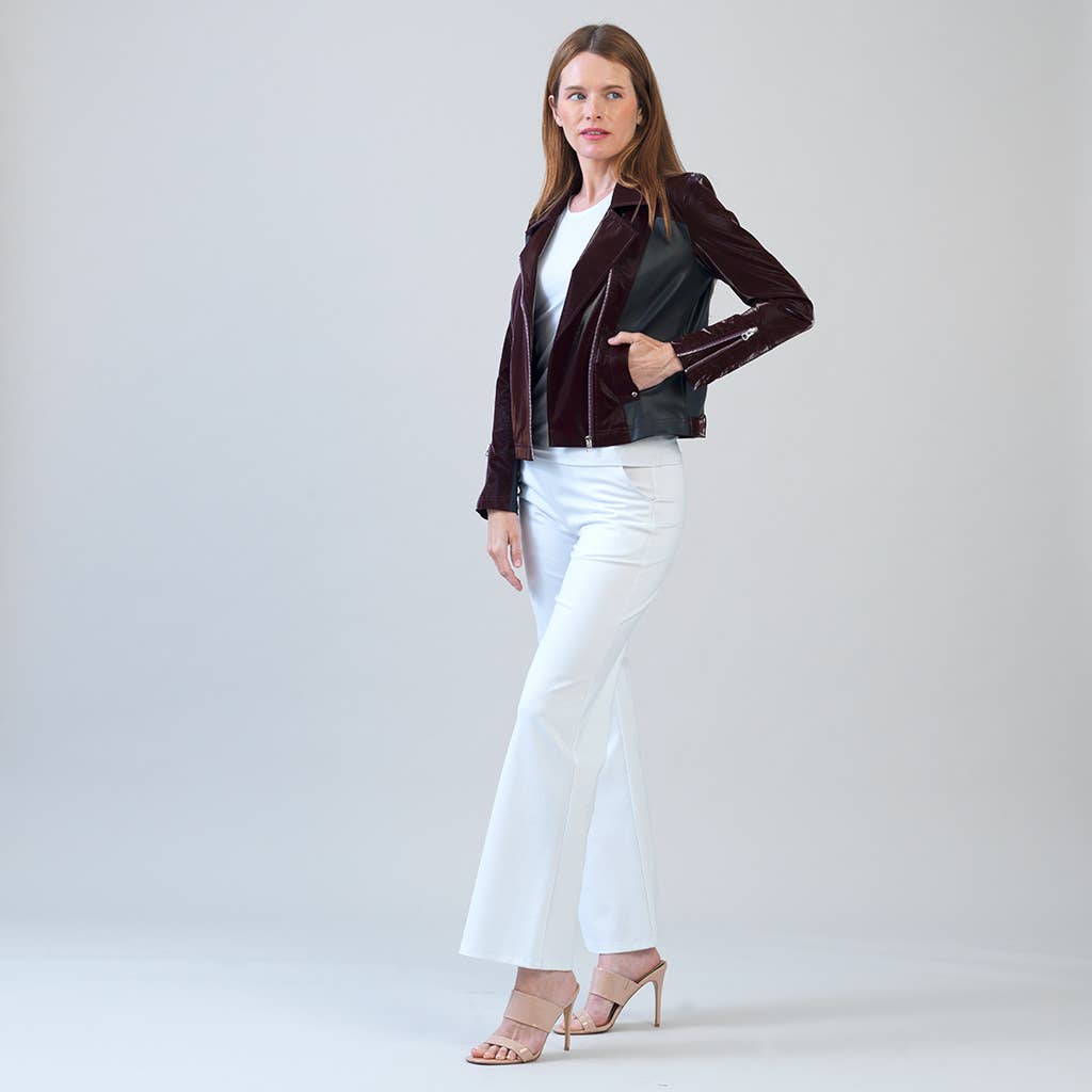 JK225H -Vinyl, Liquid Leather ™ Panel Zip Cuff Pocket Jacket: Black / M