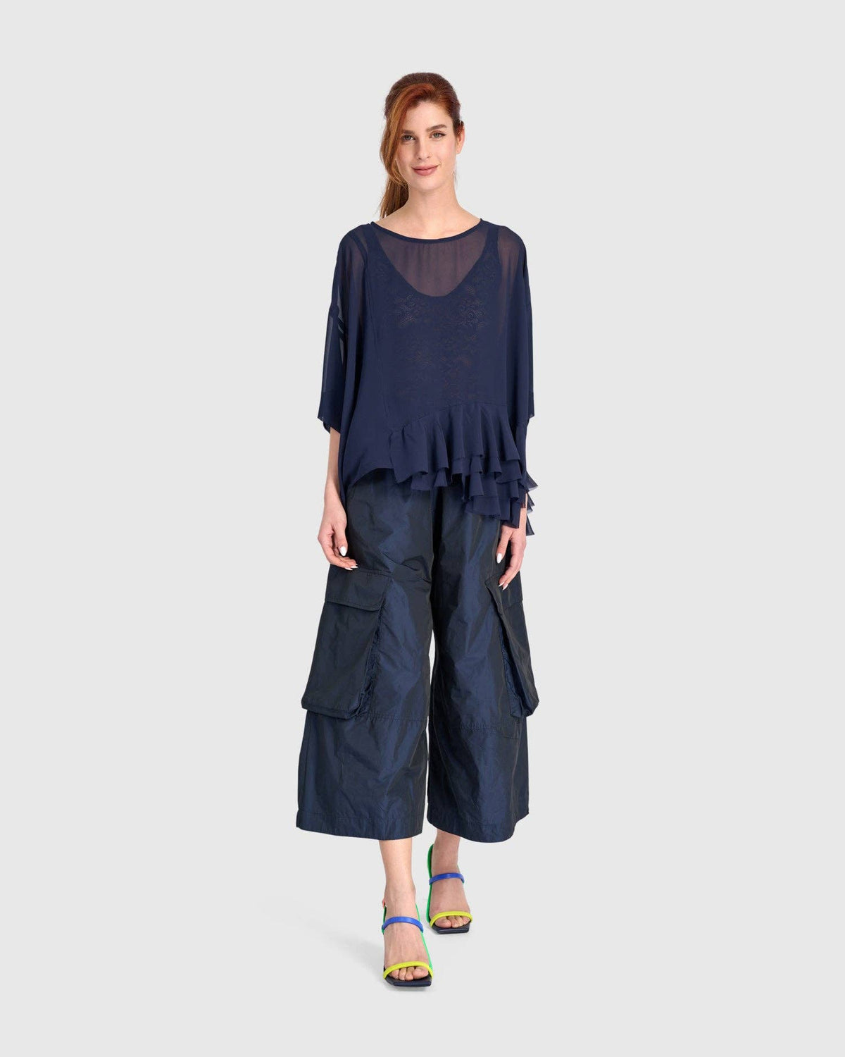 Veiled Chiffon Top, Ink: NAVY / M (US 12-14)