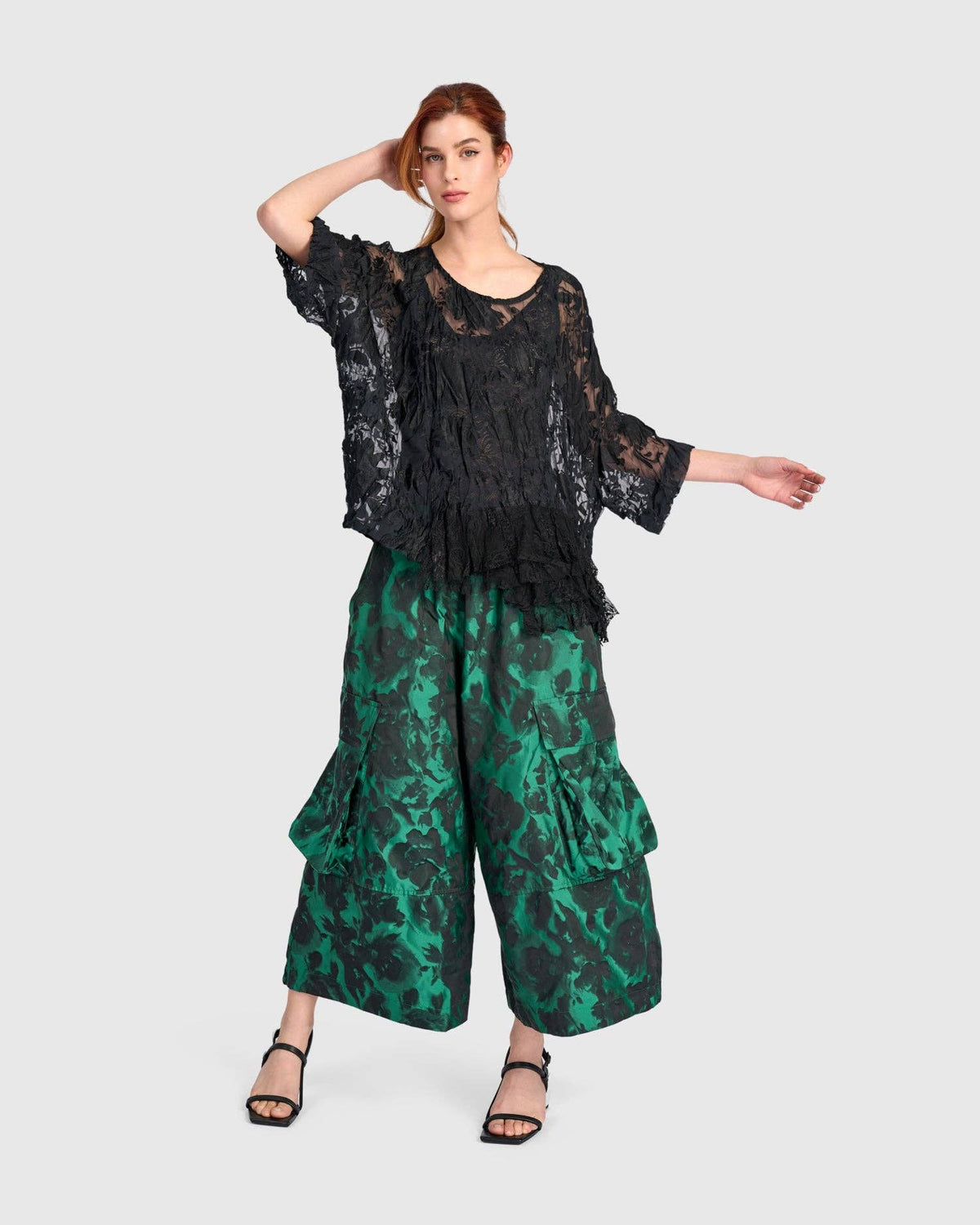 Jacquard Wide Cargo Pants, Emerald: Emerald / 2 (US 8-10)