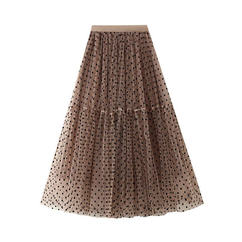 Flocked Polka Dot Mesh Skirt: Apricot / Average Size