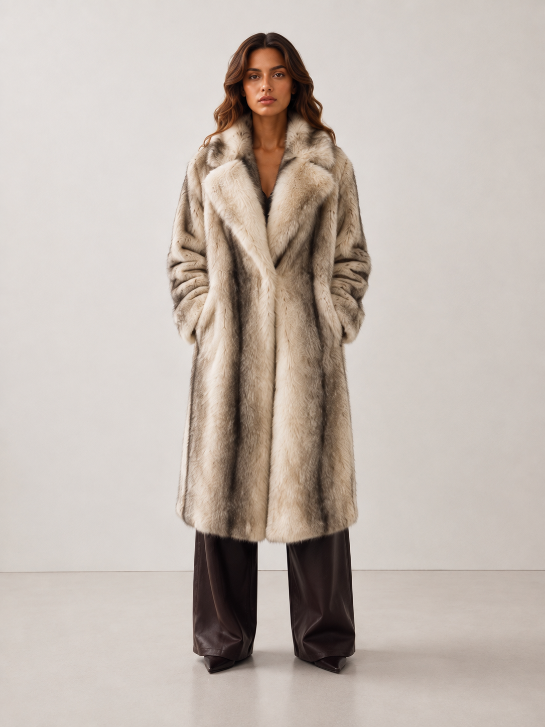 Sag Harbor Oversized Faux Fur Longline Coat Long Fur Coat: Camel / S/M