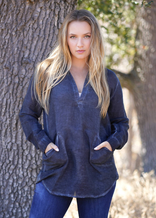 Anoushka Linen Top Navy: Navy / L