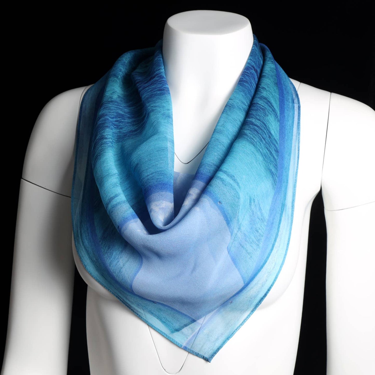 Silk 26 Inch Square Scarf - Ocean And Sky - Blues and Teal