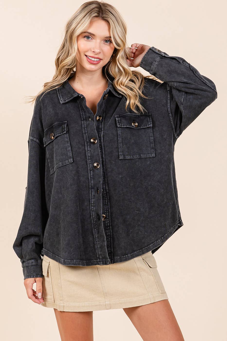Mineral Wash French Terry Elbow Patch Shacket S15259
