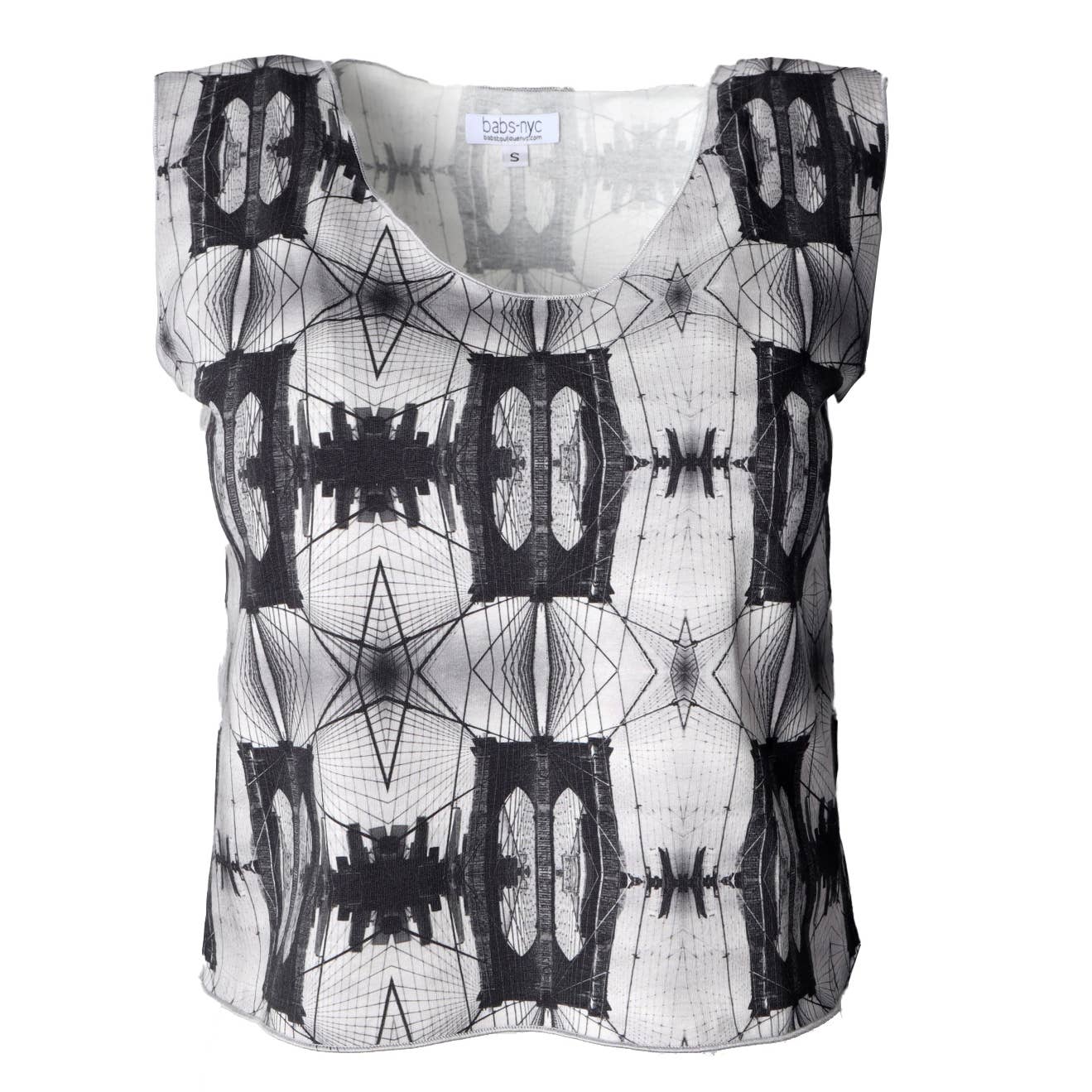 Babs Sleeveless Stretchy Crop Top - Brooklyn Bridge Print: S