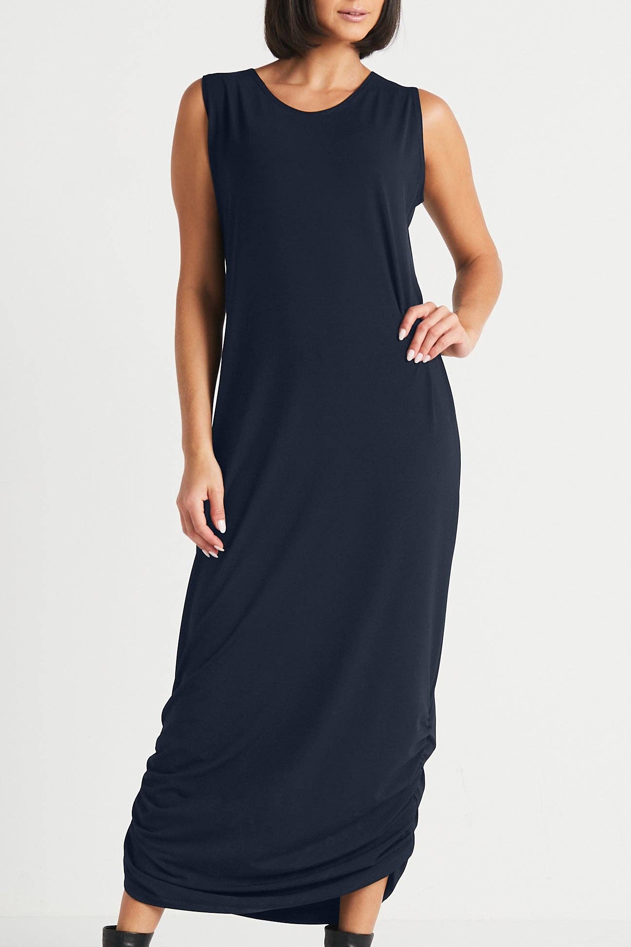 Matte Jersey Ruched Tank Dress - Midnight: 1