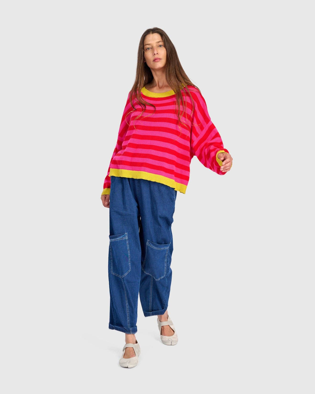 Lolly Stripe Sweater, Fuchsia: Fuchsia / ONE SIZE