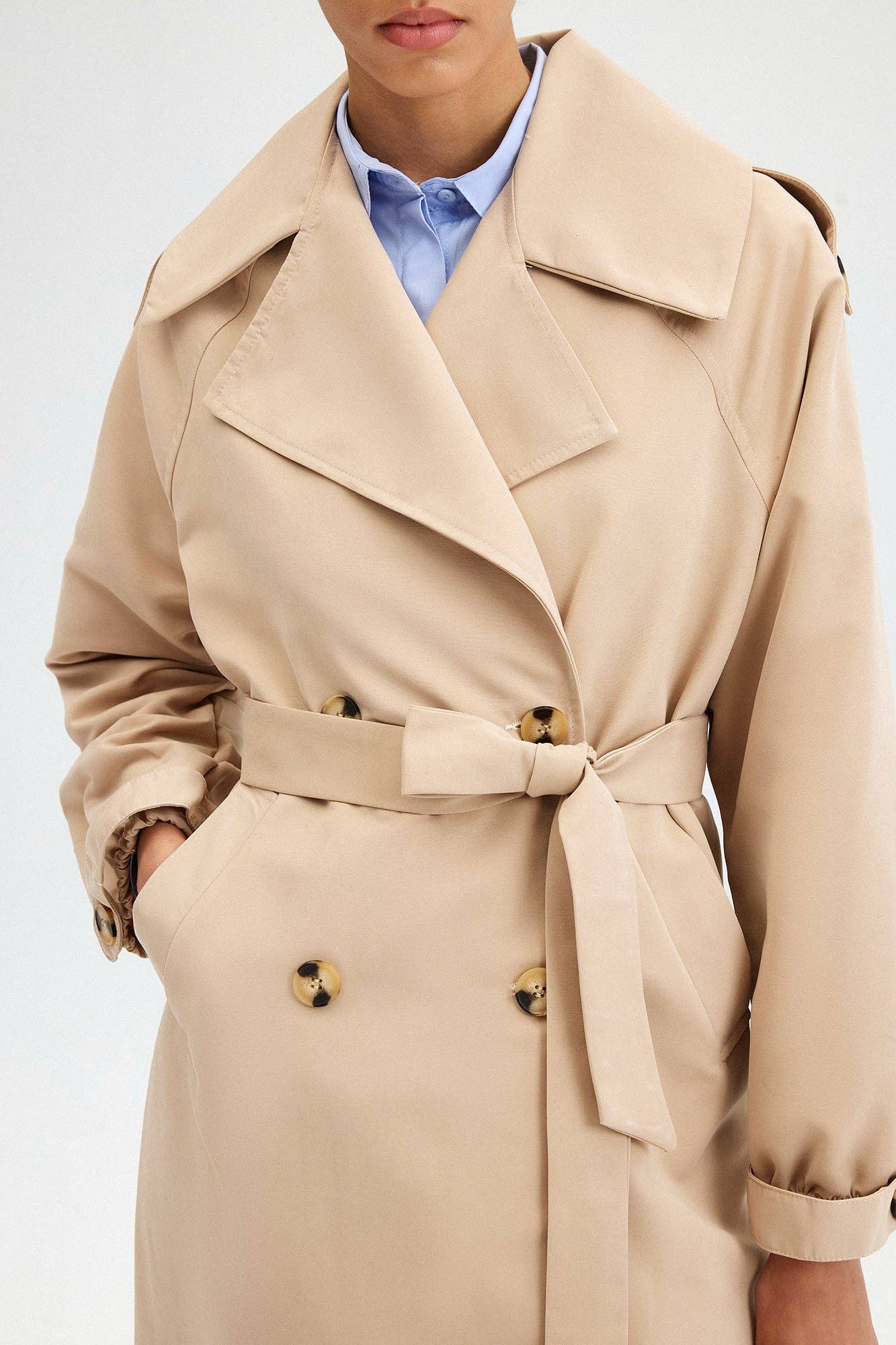 DOUBLE BREASTED TRENCH COAT: Stone / Standart 23F1X054 - Touché Prive