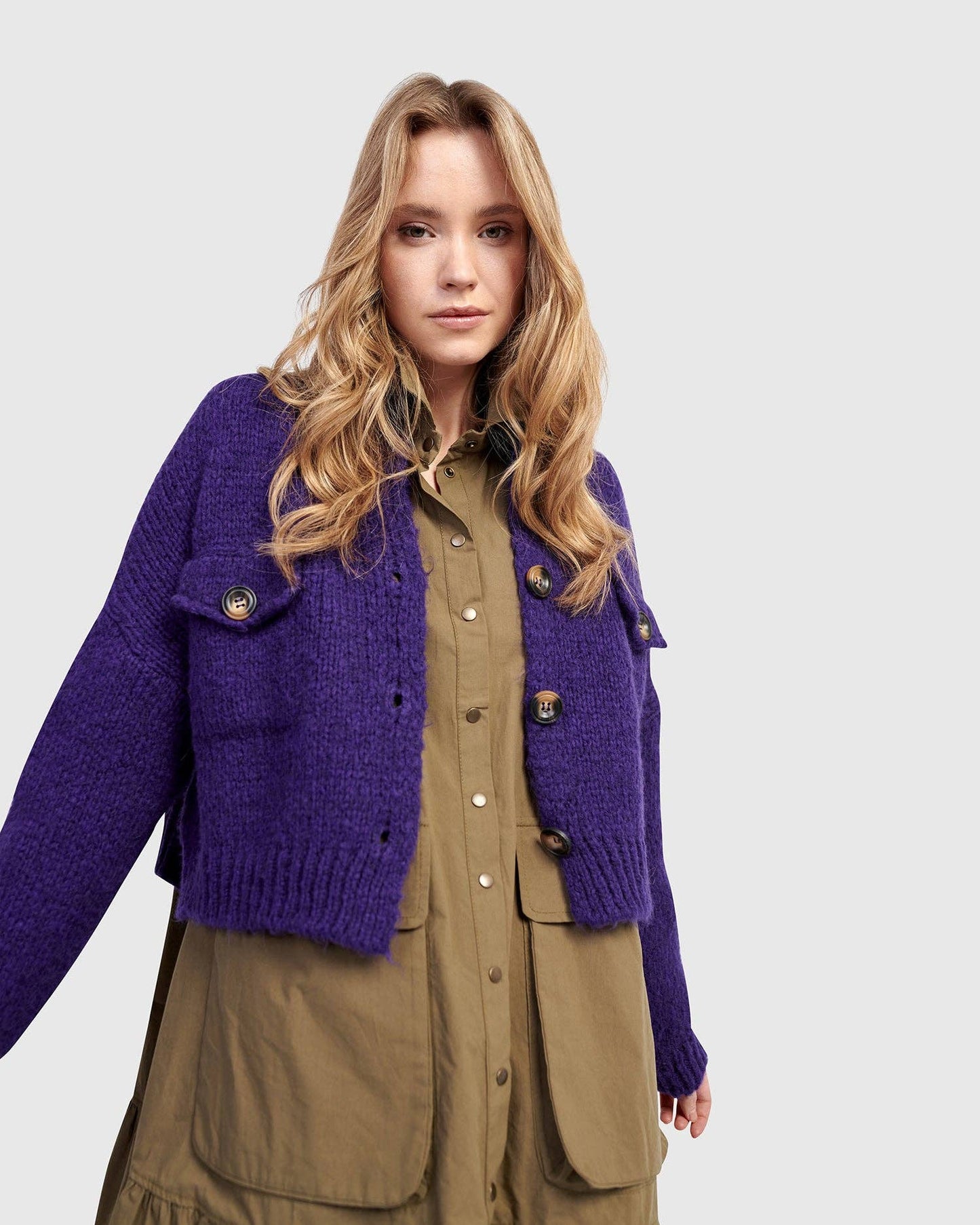 Trucker Cardigan, Purple: Purple / L (US 14-16)