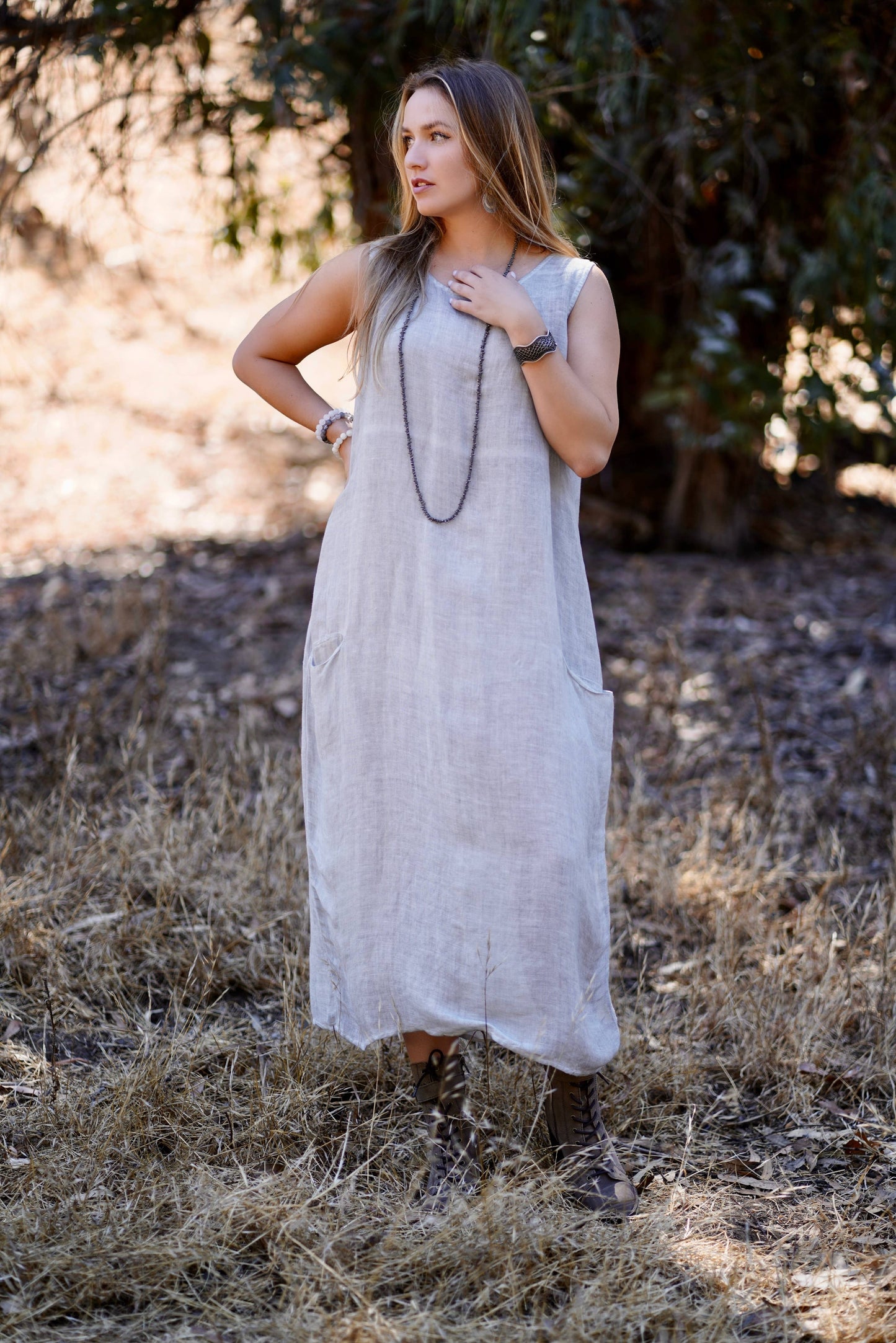 Anita Linen Dress Lt. Grey: LT. GREY / S/M