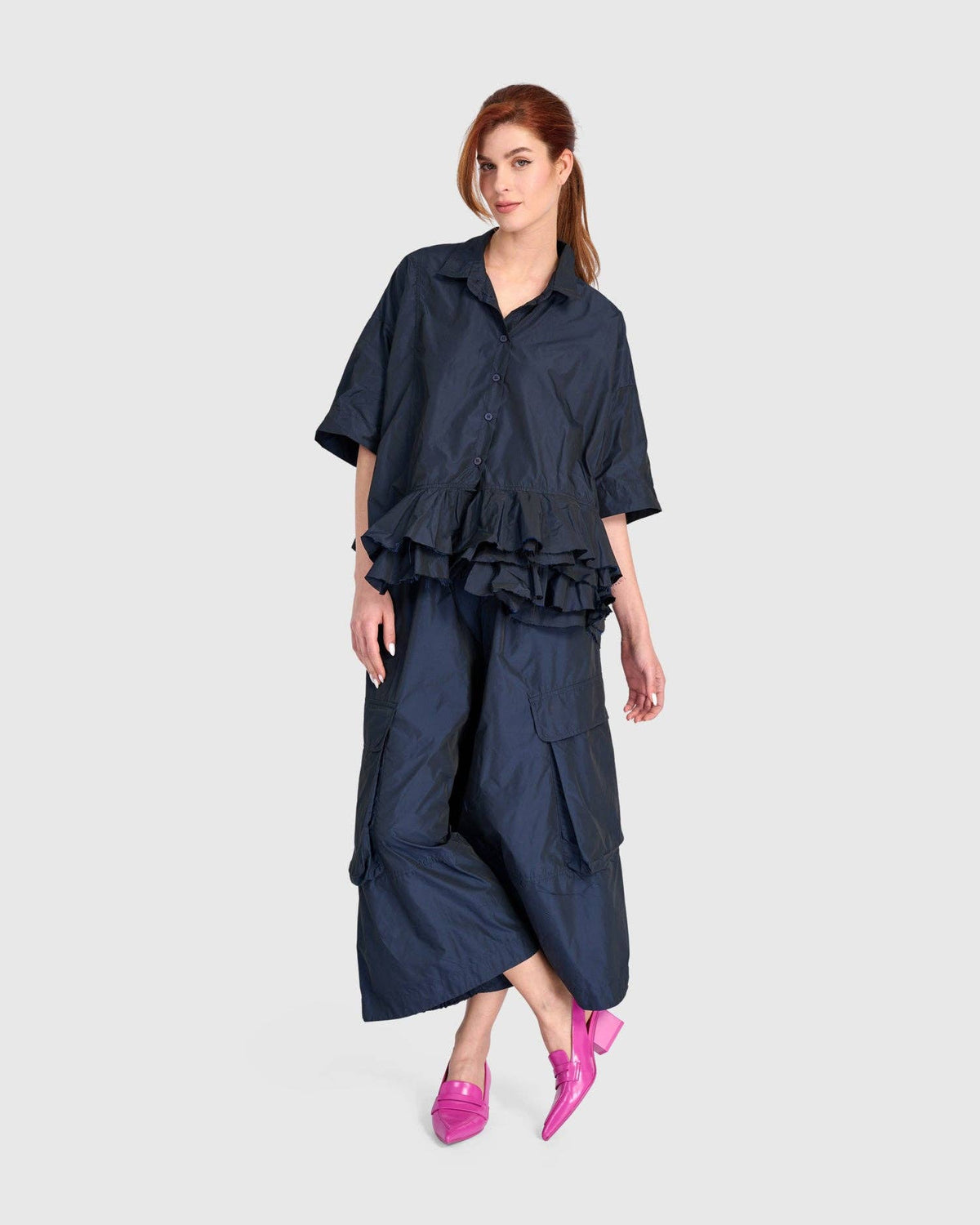 Match Ruffled Shirt, Ink: NAVY / XS (US 6-8)