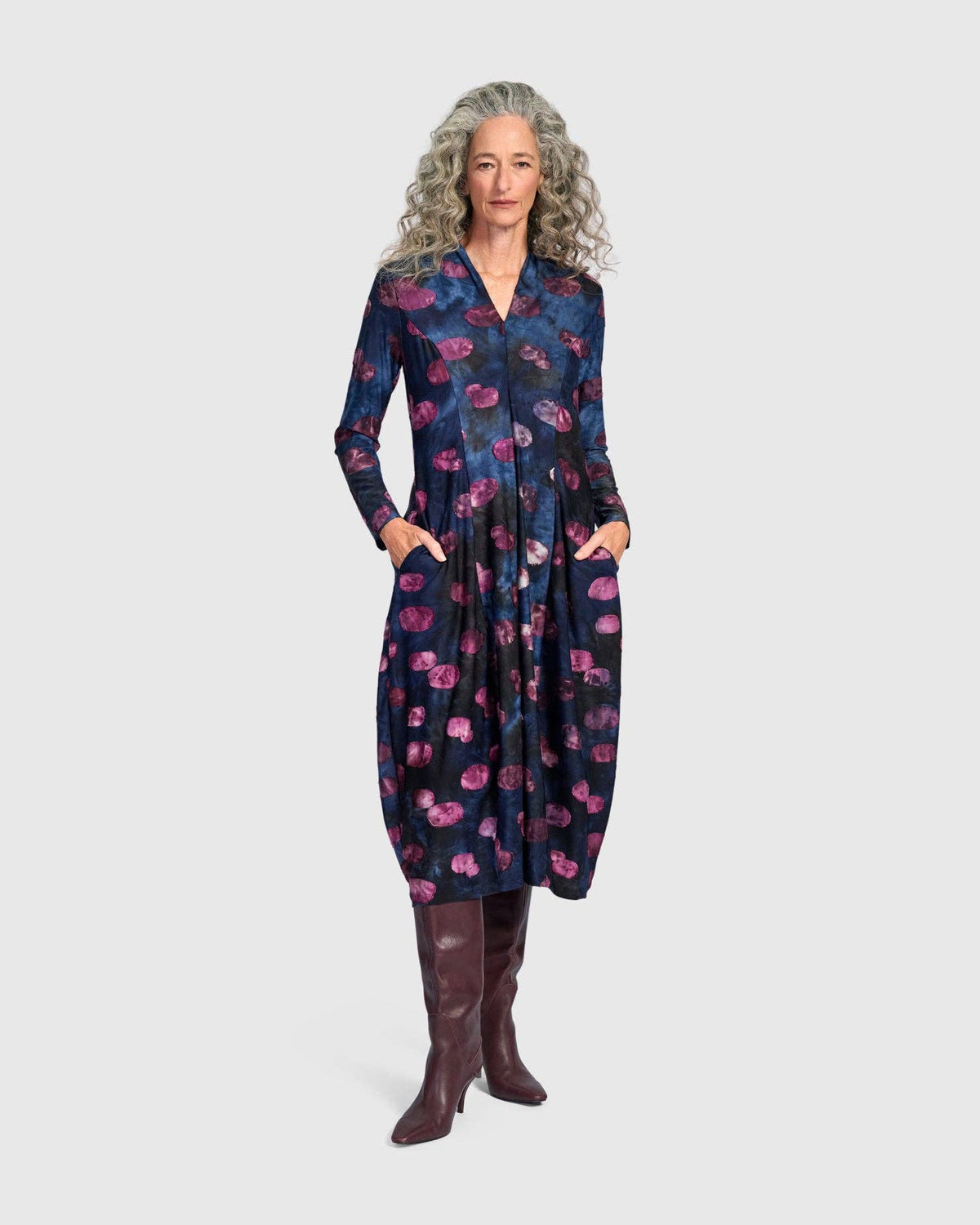 Festoon V-Neck Cocoon Dress, Midnight/Wine: Midnight / 0 (US 4-6)