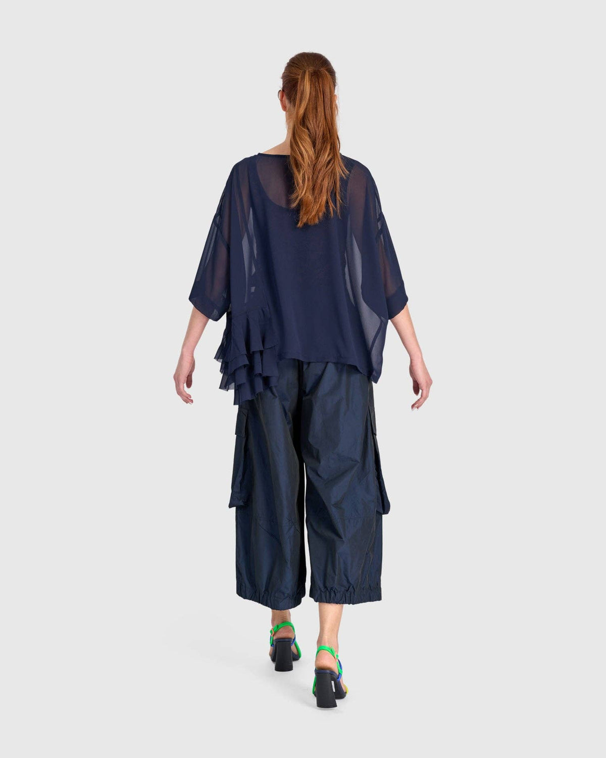 Veiled Chiffon Top, Ink: NAVY / M (US 12-14)