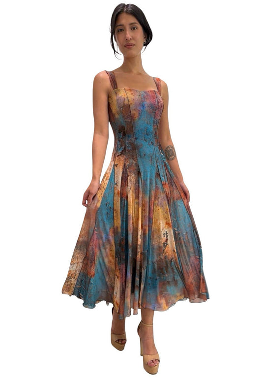 MONET Sleeveless Tea Length Fit N Flare Paneled Dress : L