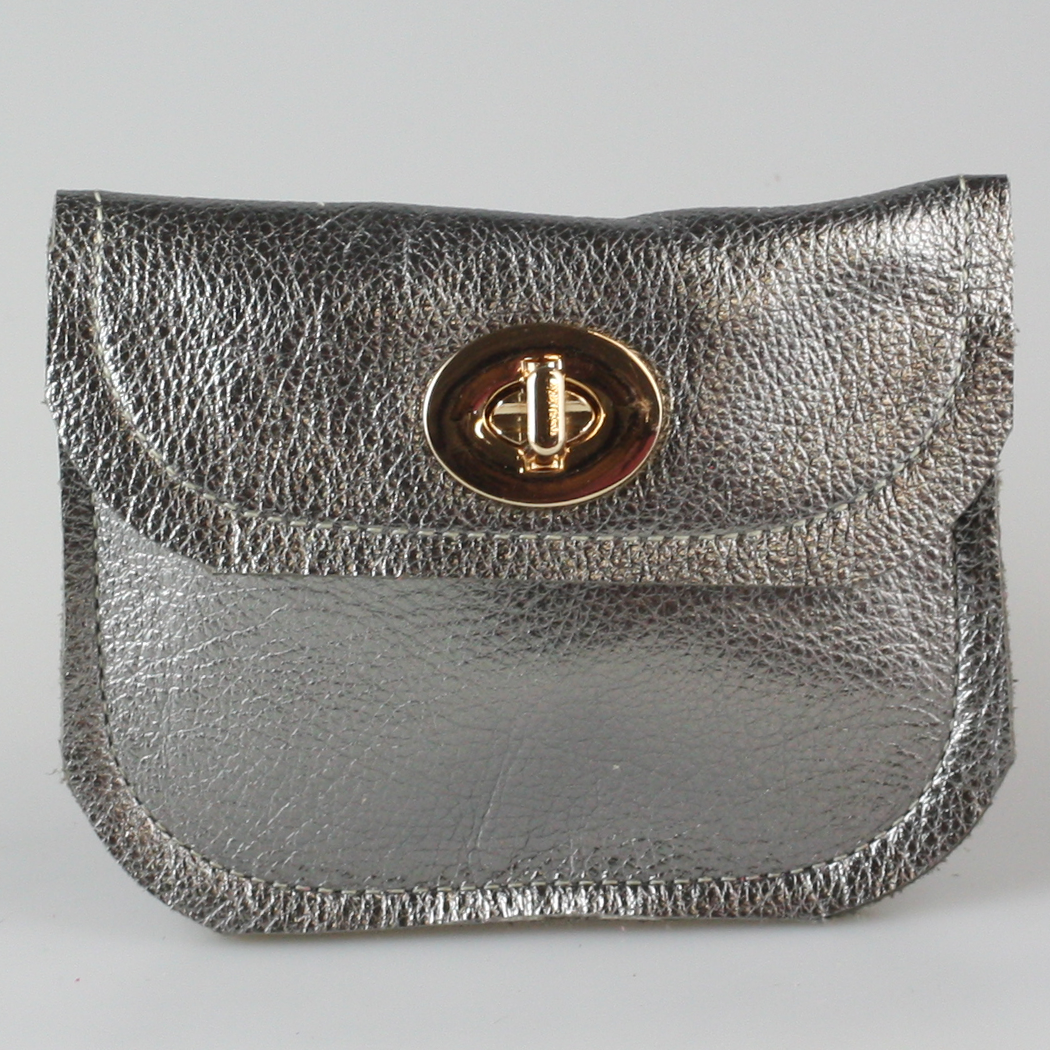 The Turnlock Metallic Leather Wallets: 3 sizes!: Silver / Hamilton: 8"x4.5"