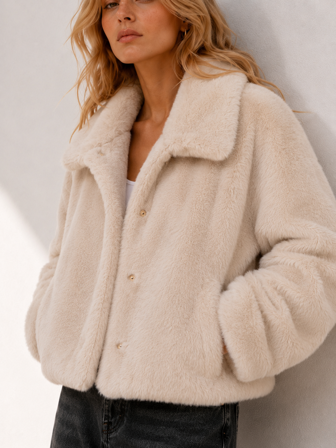 Astoria Faux Fur Snap-Front Cropped Jacket Leopard Fur: Leopard Espresso / S/M